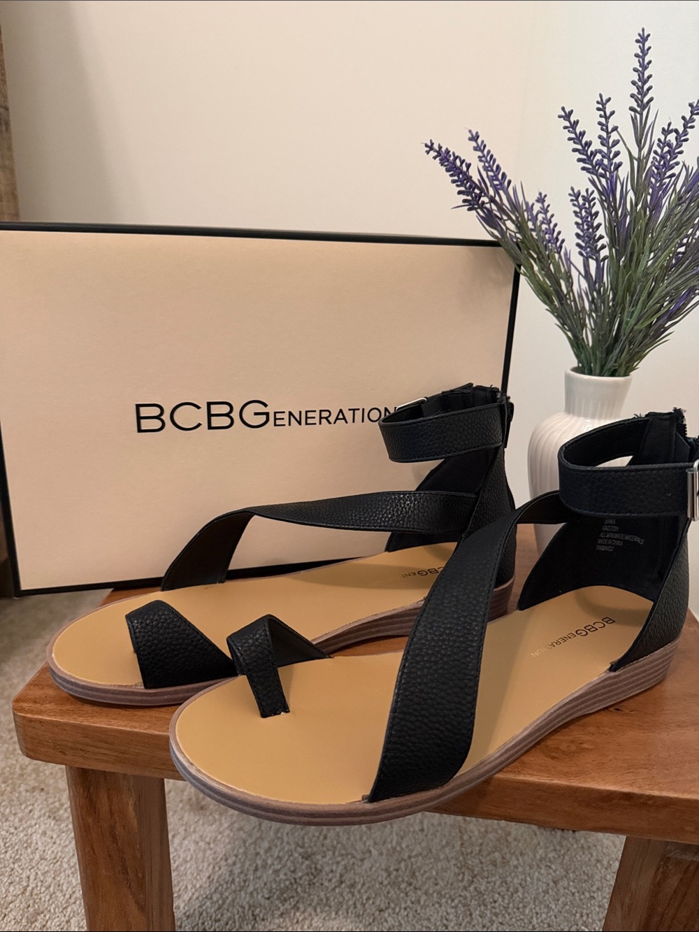 BCBGeneration Black Crisscross Ankle-Strap Sandals - Picture 6 of 7